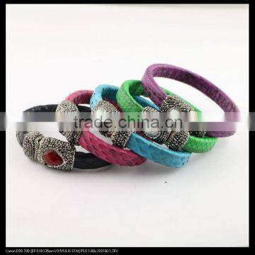 LFD-B0032 Wholesale Snake Leather with Rhinestone Paved Stone Magnetic Clasp Snakeskin Bangles , Cuff Bangle Bracelet