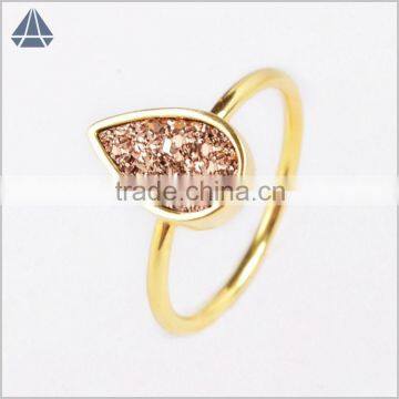 Wholesale Fashion Ring Agate Druzy titanium gold filled bezel ring