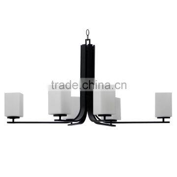 6 light chandelier(Lustre/La arana) in ebony brone finish with up lit dove glass square shade CH1987-6EBZ