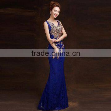 Women's Blue V-Neck Print Floor-Length Dress photo-2
