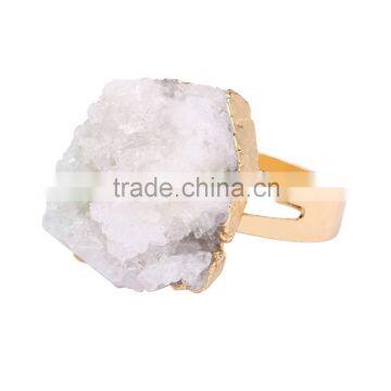 clear healing crystal cluster stone ring in natural gemastone