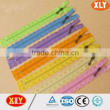 shenzhen xly wholesale lace nylon zipper with metal slider