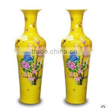 1.4m yellow pony flower painting ceramic floor vase large made in jingdezhen