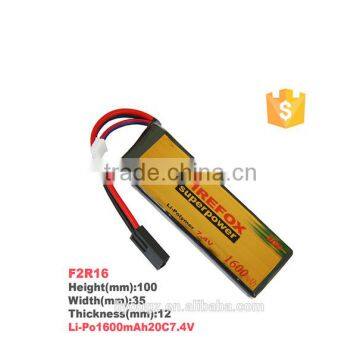 Factory directly price Firefox airsoft gun battery 2S 7.4V 1600MAH 20C Li-Po 2S battery