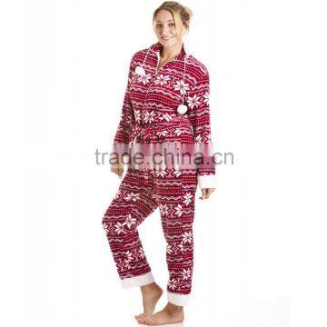 Womens Red And White Floral Printed Fleece Hoody Nordic Supersoft jumpsuit