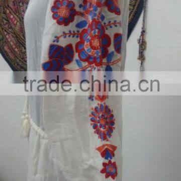 Indian Hand Embroidered Girls Party Wear Long Dress Designer Gauze Cotton Embroidery Evening Dress Handmade Hippie Dress photo-2