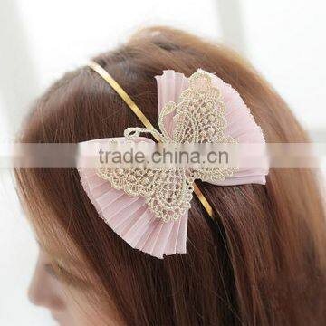 Unique Wavy Chiffon Hair Bows,Crochet Butterfly With Chiffon Bow photo-3
