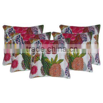 Tropical Kantha Cushion Cover Indian Fruit Print Kantha Pillow Cover Set Of 5 Pcs