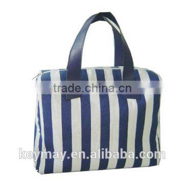 Wholesale China Supplier Custom Stripes Printedleather Handle Canvas Bag
