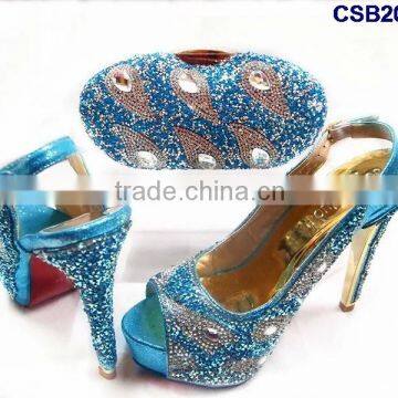 CSB2083 2016 No.1 Sale New Fashion New Design Italian Style High Heel Shoes Bag With Rhinestone for Matching Cinderella Dress photo-4