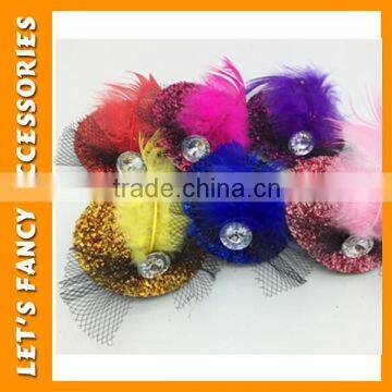 PGHD0690 Wholesale mixed color mini glitter hats feather hair clips for kids