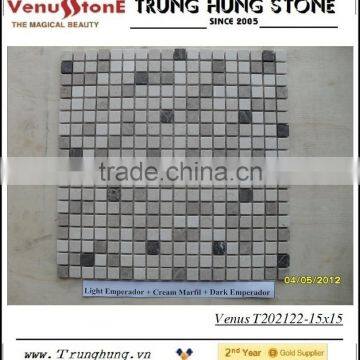 Crema Marfil and Emperador Mixed Marble Mosaic Tiles Tumbled photo-2
