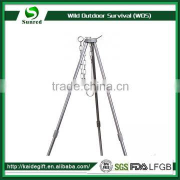 Portable Camping Aluminum Tripod Stand For Outdoor Hiking Cooking Grill Silver