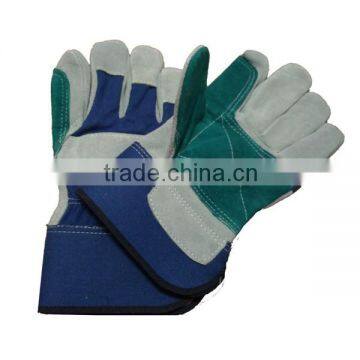 A grade leather gloves with green cotton drill back and 4.5 rubberized cuff