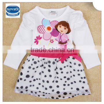 (H5070) white 18m-6y children clothes baby girl long dora kids dresses sleeve dress little girl dress for kids frocks