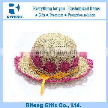 Crochet Green Bow Knot White Straw Hat for Girls