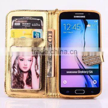 Bling Bling Wallet Leather Stand Case for Samsung Galaxy S6