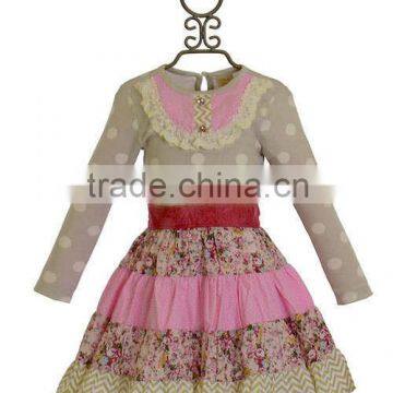 Wholesale flower pattern dress cotton clothing set for girl western children lace dress