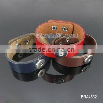 2.5cm Width snap button mens black leather bracelet