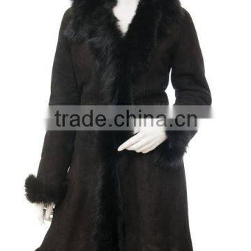 Fashionable Design in 2014,Ladies Long Leather Skin Coats with collar fur