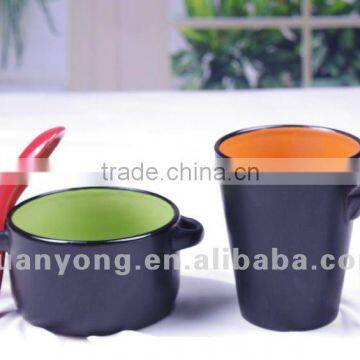 Mat glazed mug with handle and spoon