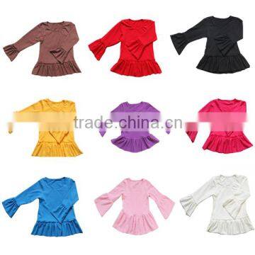 Wholesale 2016 Single big ruffle sleeve and hem girls colorful baby girls shirts boutique fall season baby tee shirts