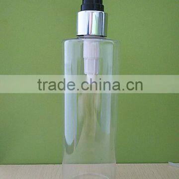 Personal care use screen printing cylinderical and transparent PET plastic bottle with silver cap lotion pump