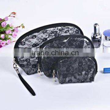 beautiful black lace clear pvc Cosmetic Bags for lady (FLY-EL0112)