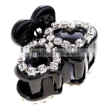 Delicate Cute Two Love Heart Shape Barrette Black Solid Plastic Small MINI Cherry Double Heart Crystal Hair Claws For Women