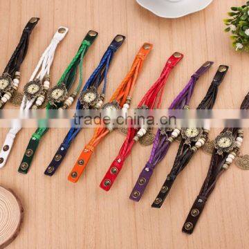 In Stock 8 Colors Fashion Women Handmade Women Watch Retro Leather Bracelet Heart Decoration Quartz WristWatches photo-5