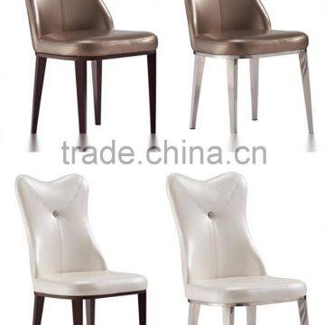 Concaved Headrest Dinning Chair With White Glossy PU Covering and Iron Legs