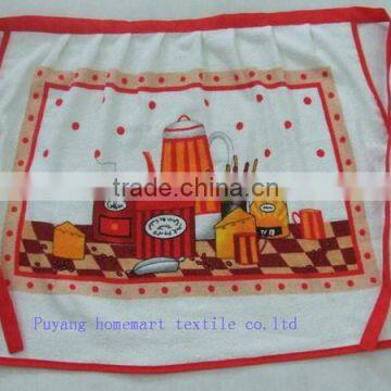 new design pigment printing cotton terry fabric half waist apron for cooking