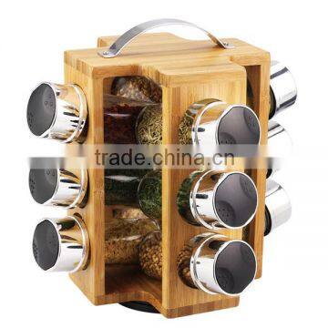 SINOGLASS trade assurance 12 jars glass revolving bamboo spice rack