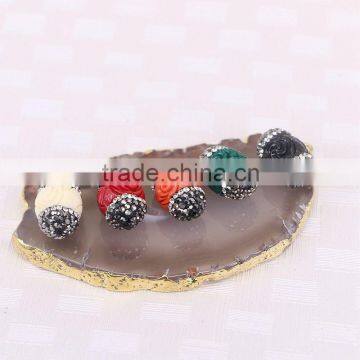 Charm Flower Shell Druzy Beads, With Crystal Pave Shell Gem Beads For Jewelry Making