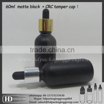 vape ejuice bottle matte black frosted 60ml glass dropper bottle with dropper with childproof