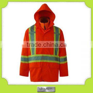 custom-made hooded oxford high invisible work jackets reflective tape