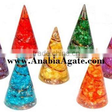 Dyed 7 Chakra Orgone Cone With Copper Wire Wrapped Set photo-2