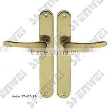 27-820 PB brass door handle on plate for euro market