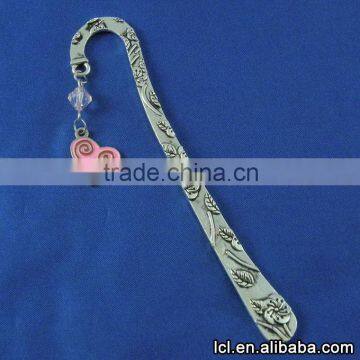 Chinese imitate silver bookmarks heart pendant, low price metal bookmarks for books