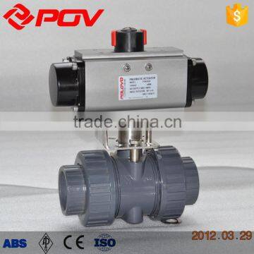 single acting upvc pneumatic ball valve double union with hand wheel