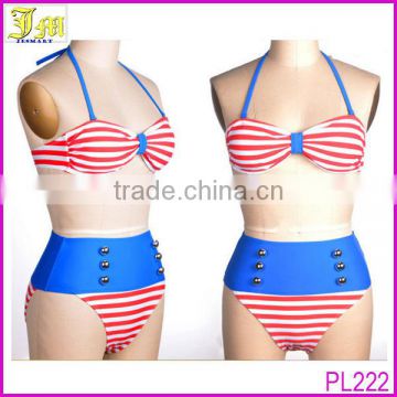 New Arrival Hot Blue And White Striped Bikini Lady Photos Sex Open Bikini Swimwear For Mature Women