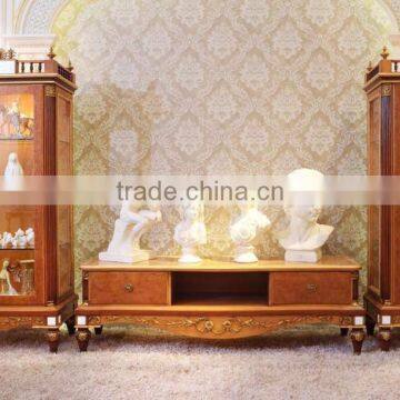Luxury French New Classic Living Room Furnitur TV Cabinet Set/ Elegant Hand Carved Antique Home TV Cabinet & Display Cabinet