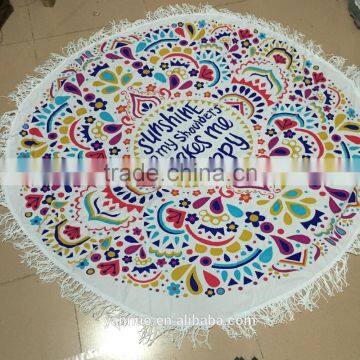 Round 100% Cotton Print Tassel Beach Towel, Beach Mat Sunscreen Shawl photo-6