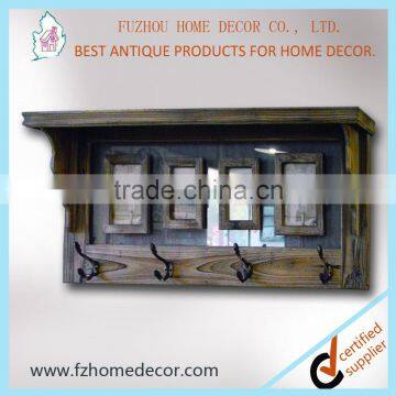 Antique Decorative Wooden Wall Shlef With Double-glass and Hooks