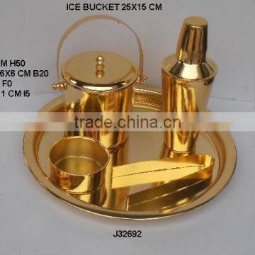 Steel cocktail shaker with Ice bucket in gold finish