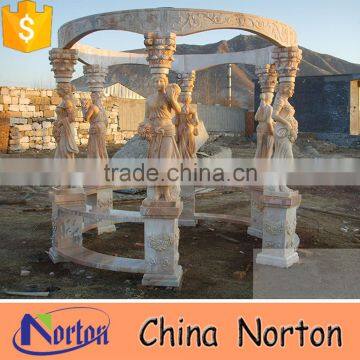 hand carving garden sunset red marble gazebo with lady statue NTMG-229S