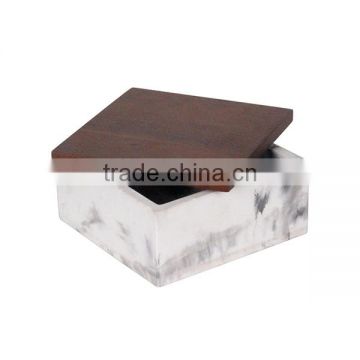 marble efffect wood lid concrete jewelry box square shape