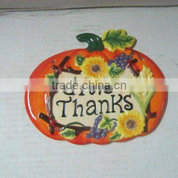 Ceramic thanksgiving plaque handpainted