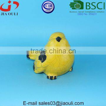 BSCI Audit DEHUA Factory EASTER decorations crakle glazed yellow Ceramic bird Figurine Home Decor Accents