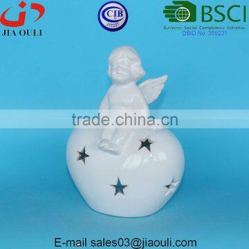 Glazed White Ceramic Angel Lantern, Decorative Terracotta Garden Angel photo-2